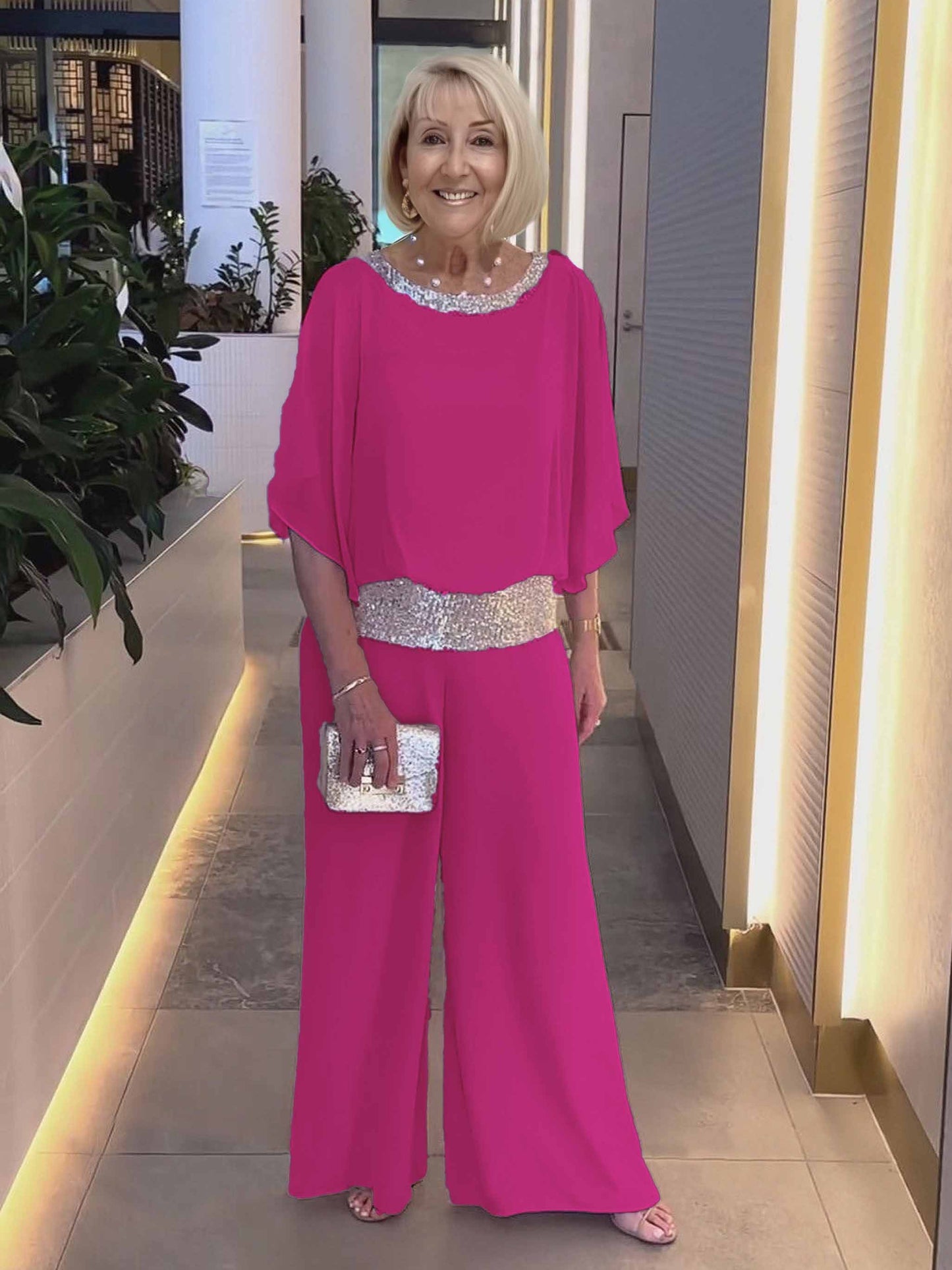Plus Size Pink Sequin Spinning Tunic Suit