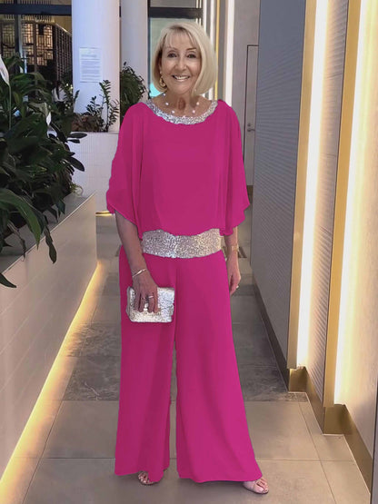 Plus Size Pink Sequin Spinning Tunic Suit