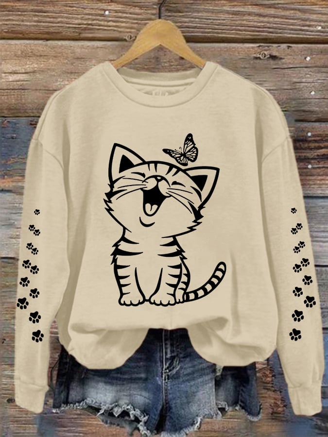 Women's Cute Cat Print Cat Lovers Casual Sweatshirt