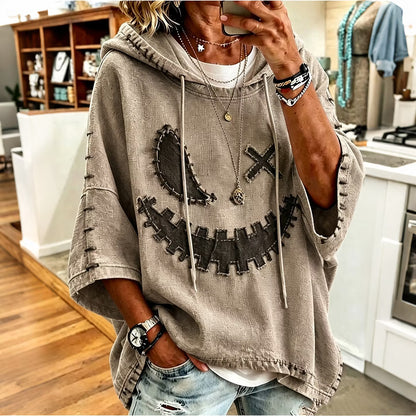 Women's Retro Halloween Spooky Smiley Face Theme Casual Hoodie