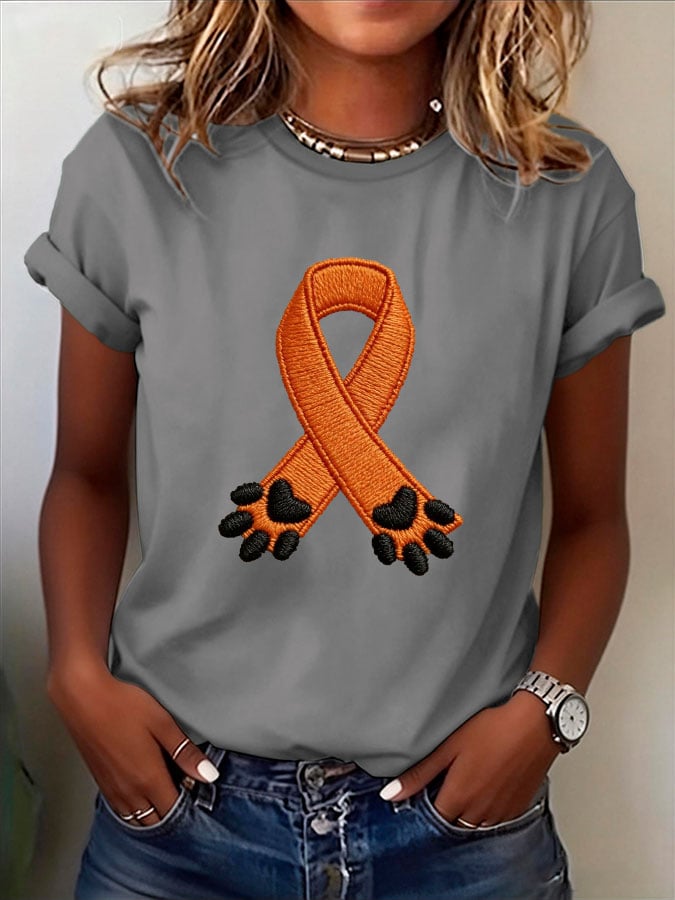 Women's Anti-Animal Cruelty Awareness Ribbon Print Casual T-Shirt