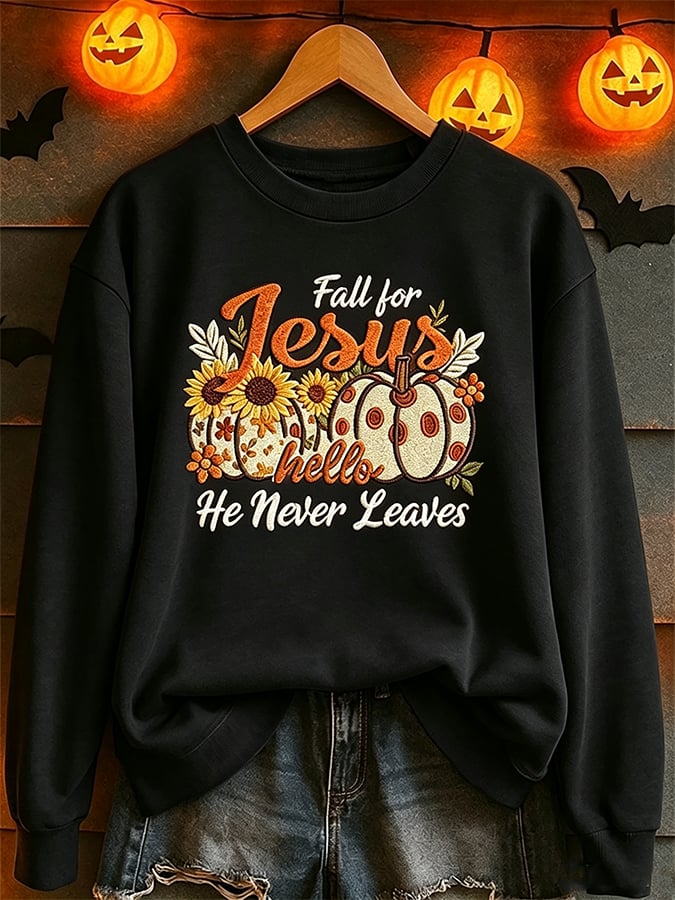 Women's  Pumpkin Print Crew Neck Sweatshirt