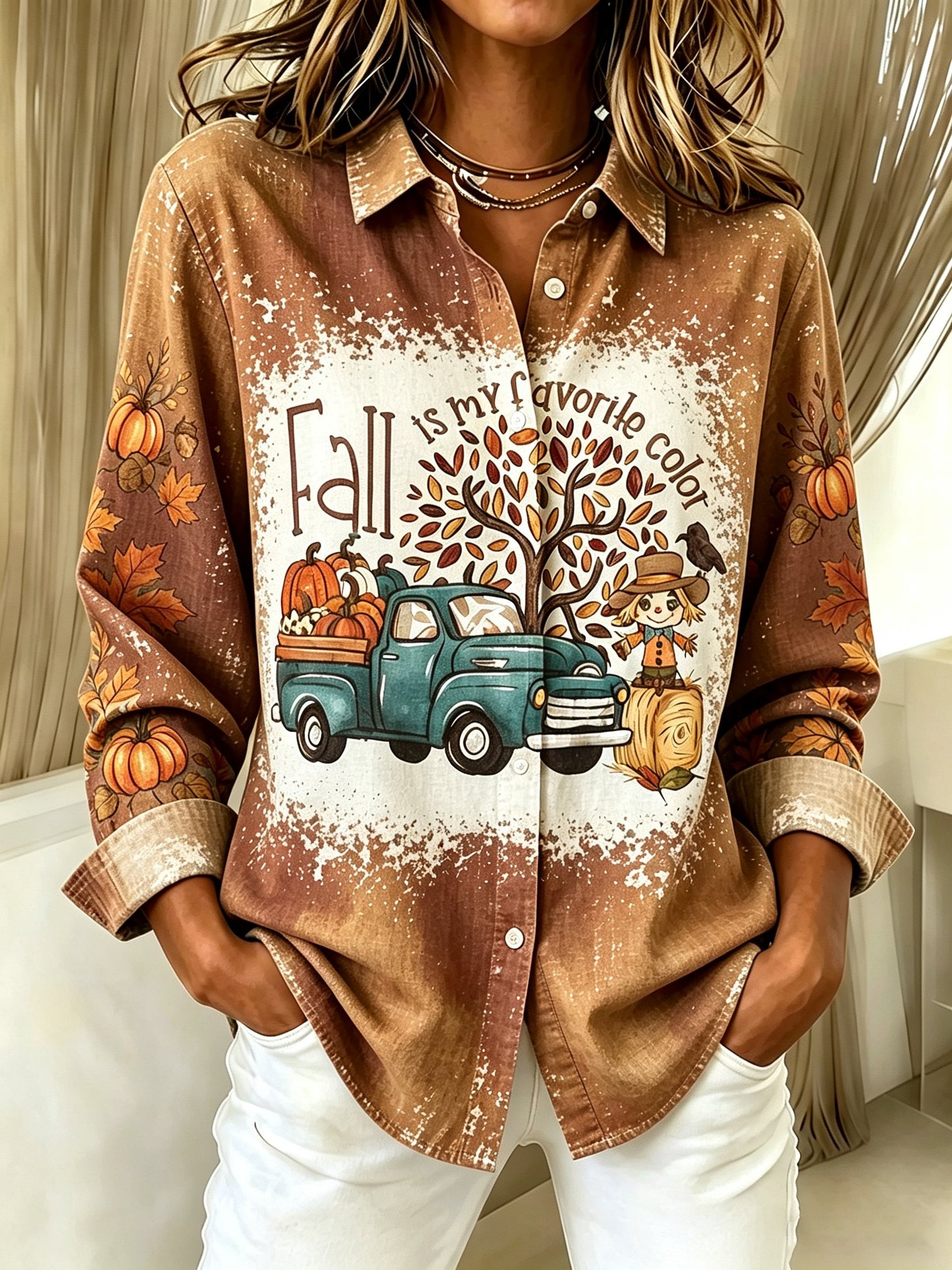 Women's Print Casual Collared Shirt