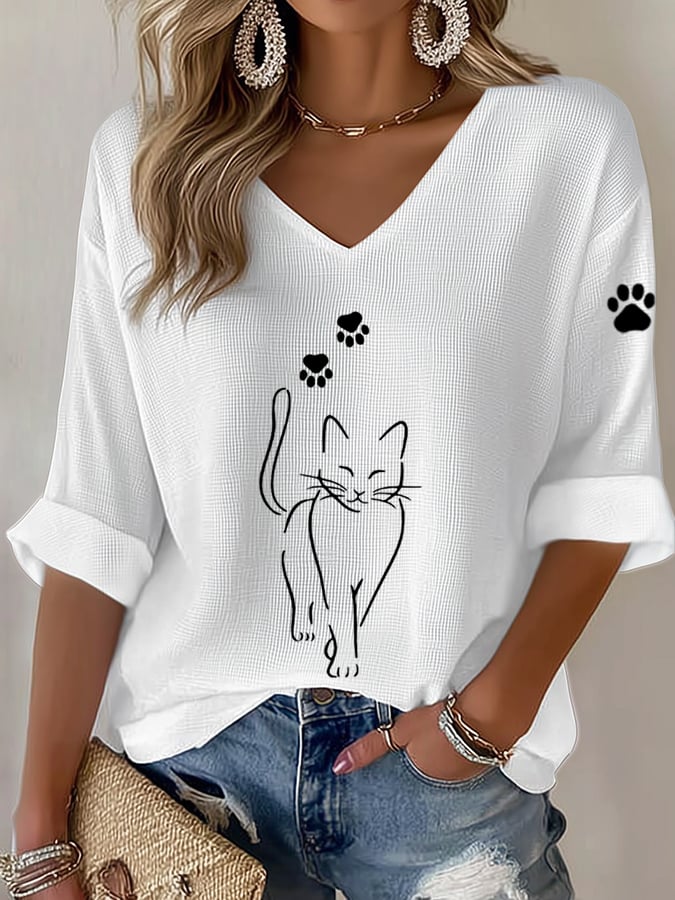 Women's Cute Cat Print Casual T-Shirt