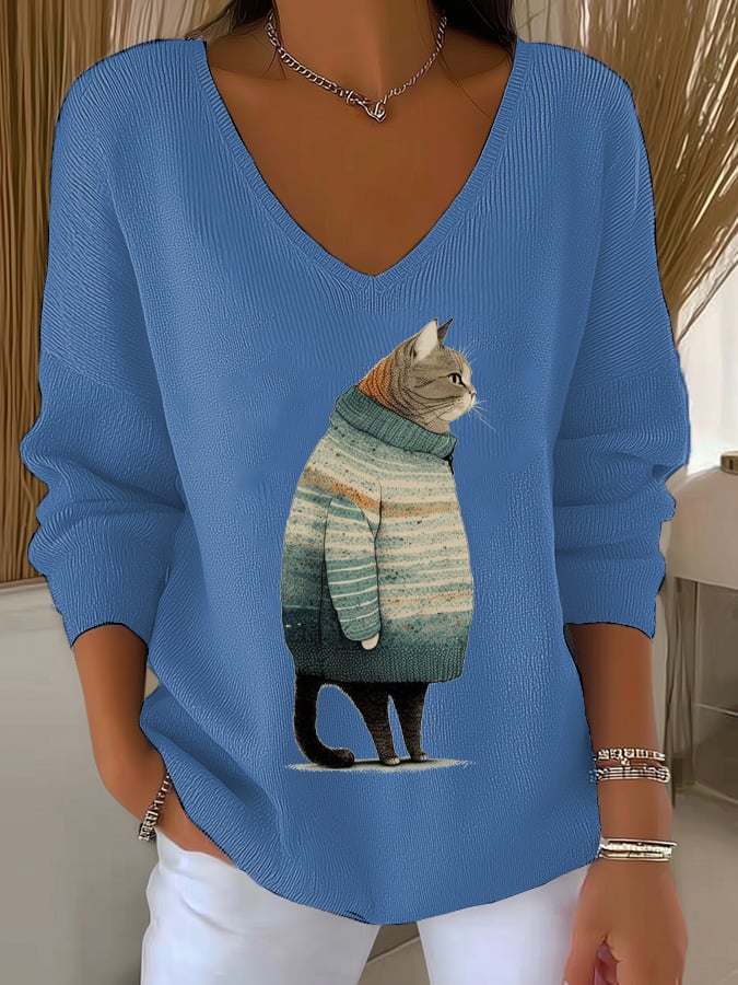 Women's Winter Cats Print Sweater