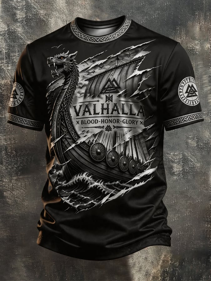 Men's Vintage Viking-Print T-Shirt