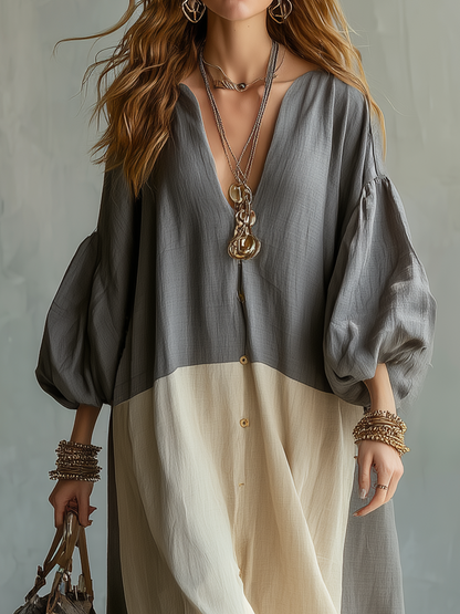 Modern Color-Block Relaxed Maxi Dress