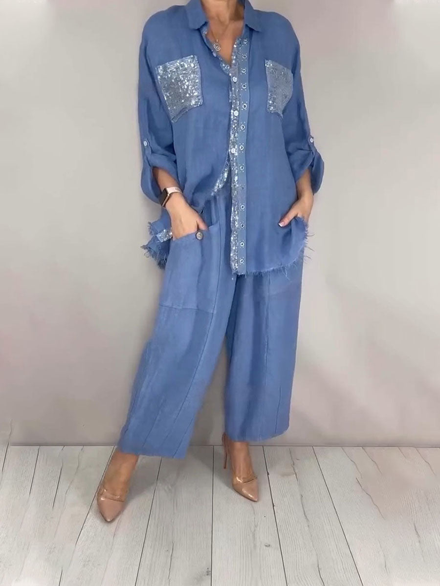 Women's Silver Splicing Cotton-linen Shirt