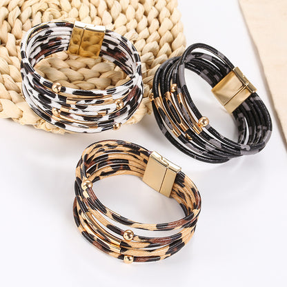 Leopard Print PU Alloy Bracelet