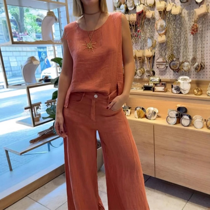 Women's Fashion Casual Surface Trim V-Neck Pants Suit Two-Piece Set