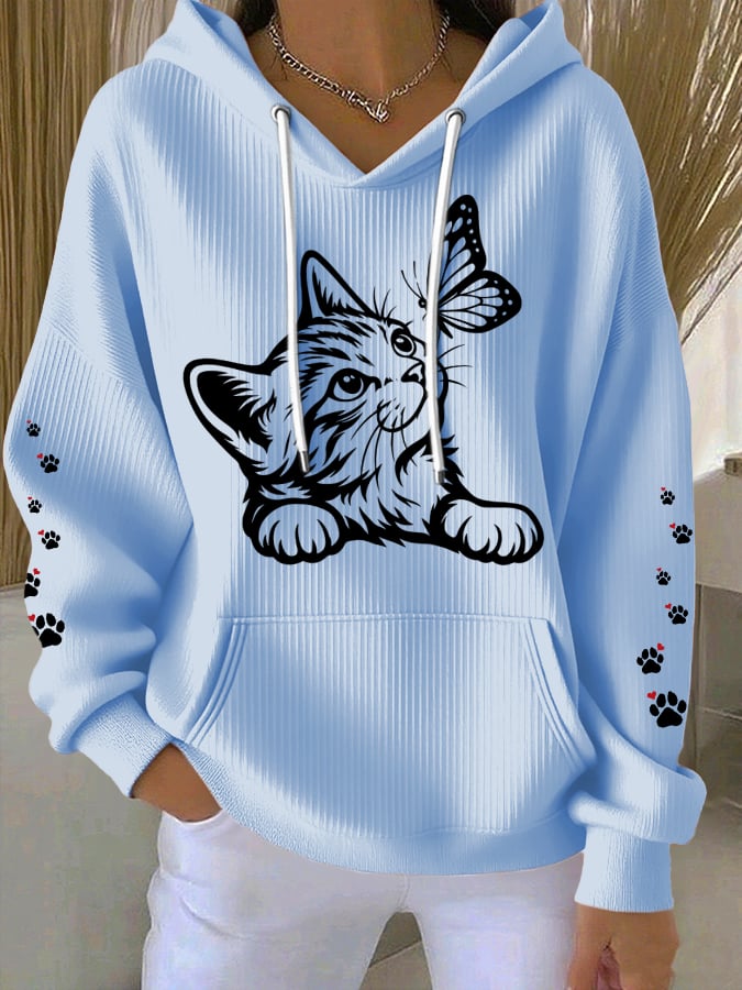 Women'S Cute Cat print Casual Hoodie Sweatshirt