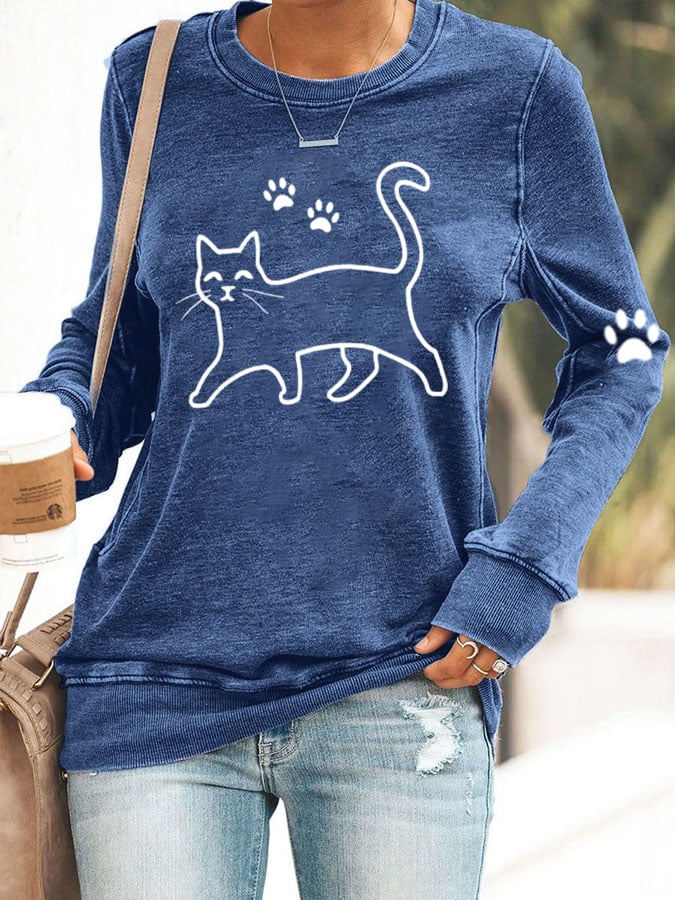 Women's Cute Cat Print Sweatshirt