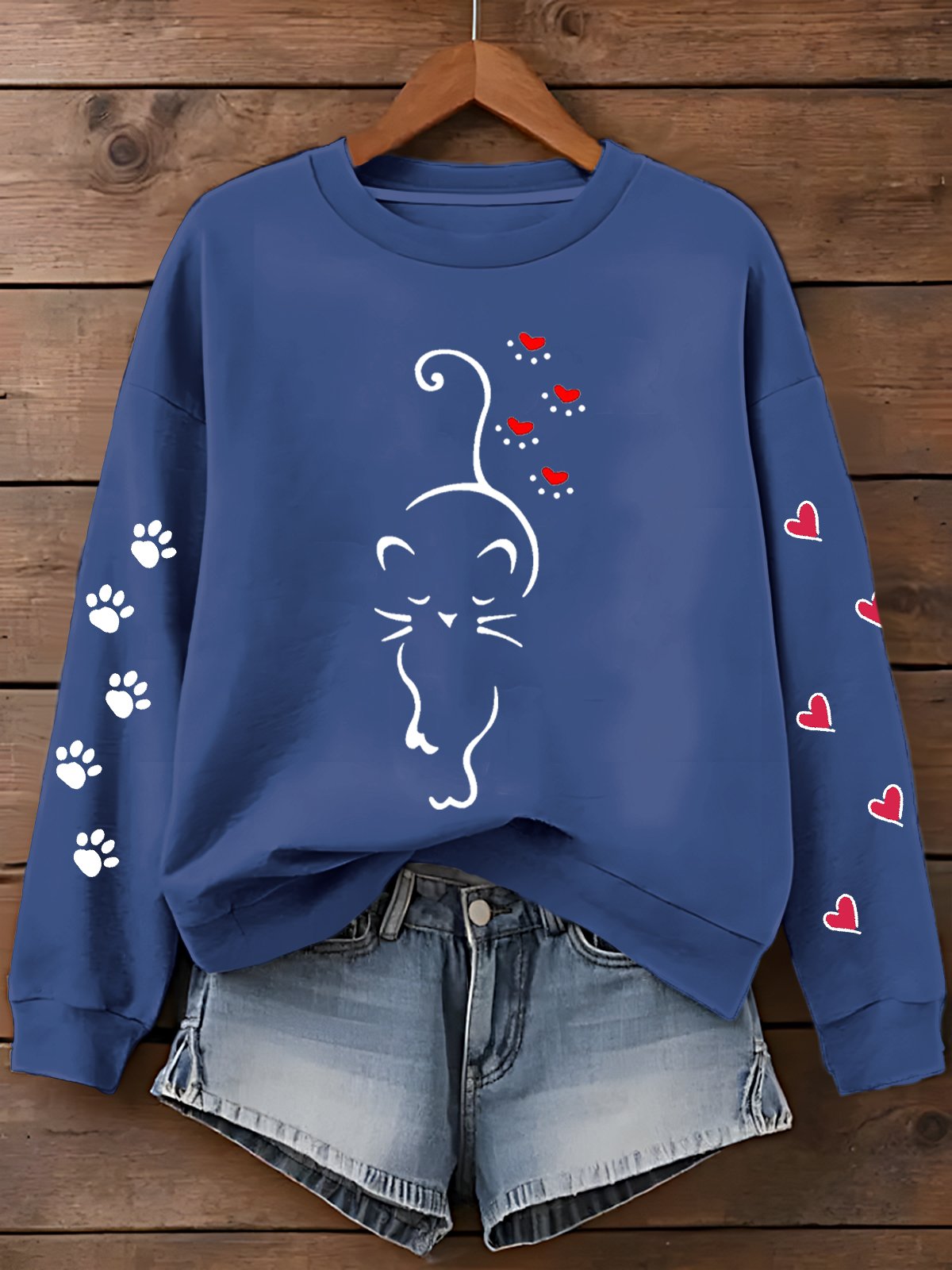 Women's Retro Animal Cat Print Sweatshirt