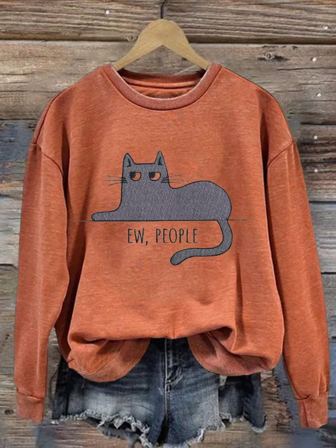 Women'S Ew People Cat Print Casual Sweatshirt