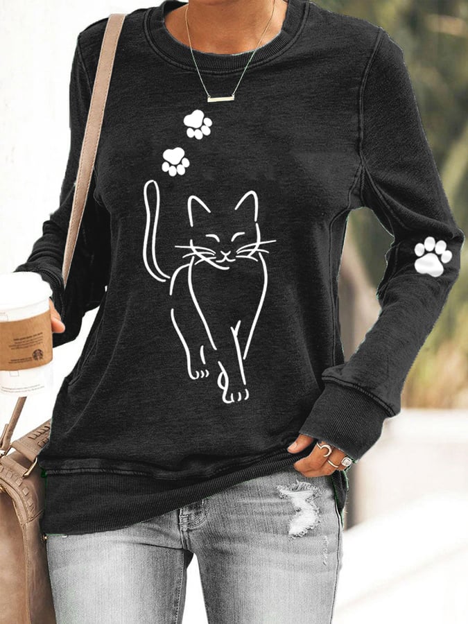 Women's Cute Cat Print Cat Lovers Casual Sweatshirt