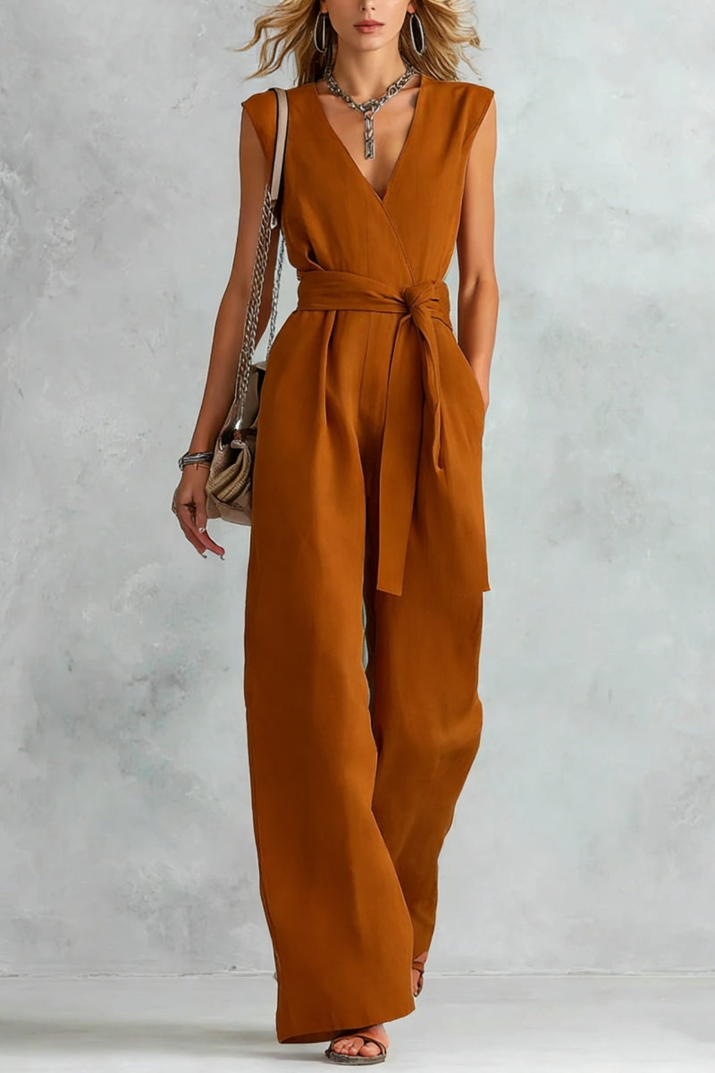 V-Neck Lace-Up Jumpsuit
