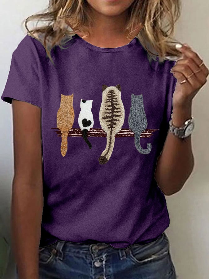 Women's Cat Back Pattern Printed Casual Tee