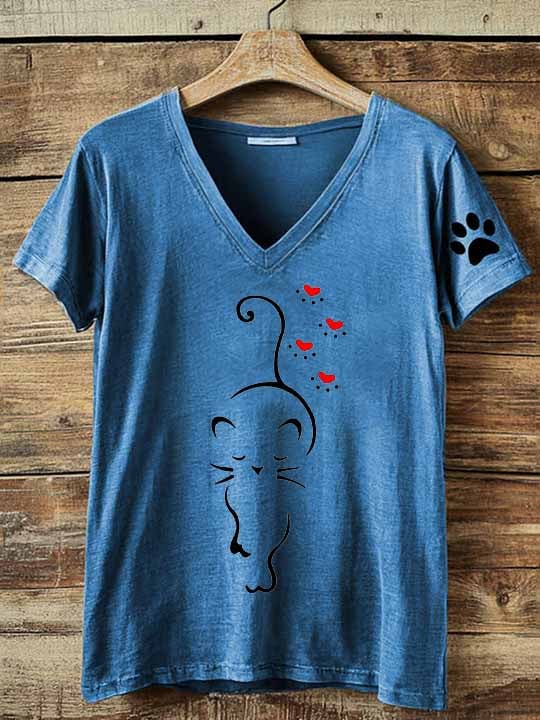 Women's Retro Cat Print T-Shirt