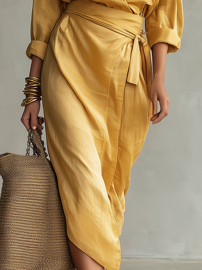 Luxe Wrap Tie-Waist Midi Dress