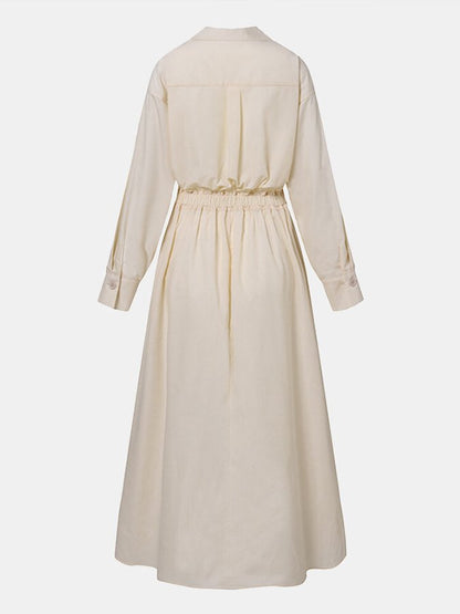Women's Solid Pocket Button Lapel Long Sleeve Maxi Shirt Casual Dress