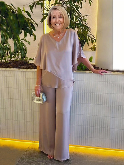 Plus Size Double Layer Tunic Pantsuit
