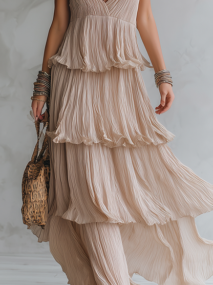 Bohemian Style Strappy Pleated Maxi Dress