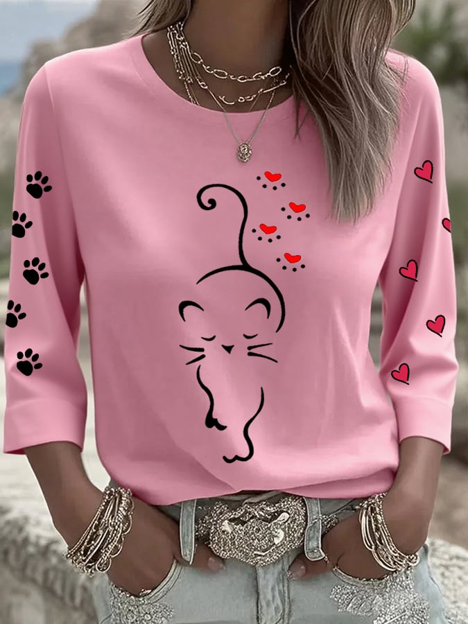 Women's Retro Animal Cat Print T-shirt