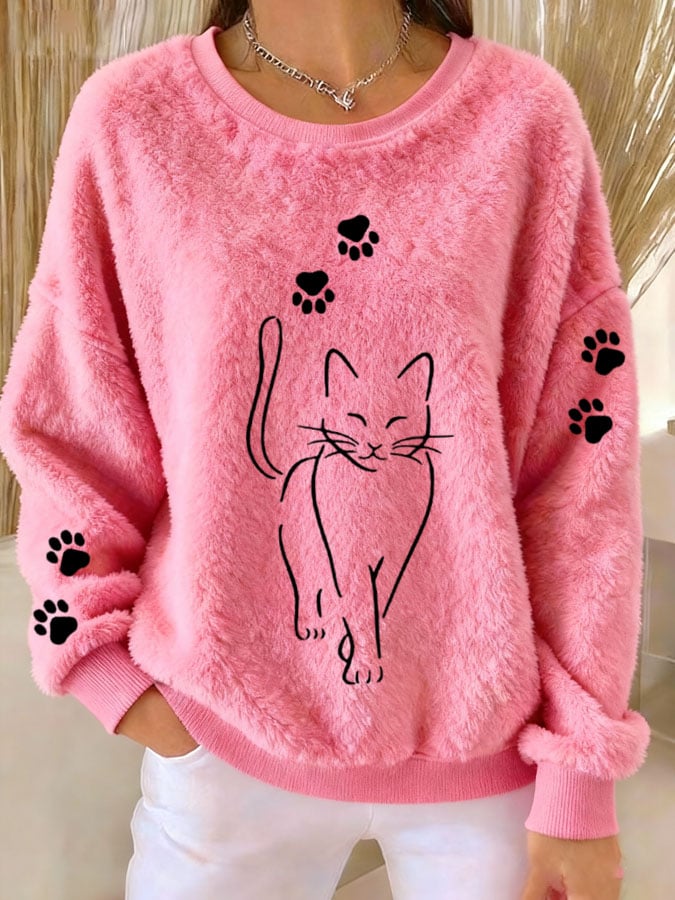 Women'S Cute Cat Print Casual Flannel Top