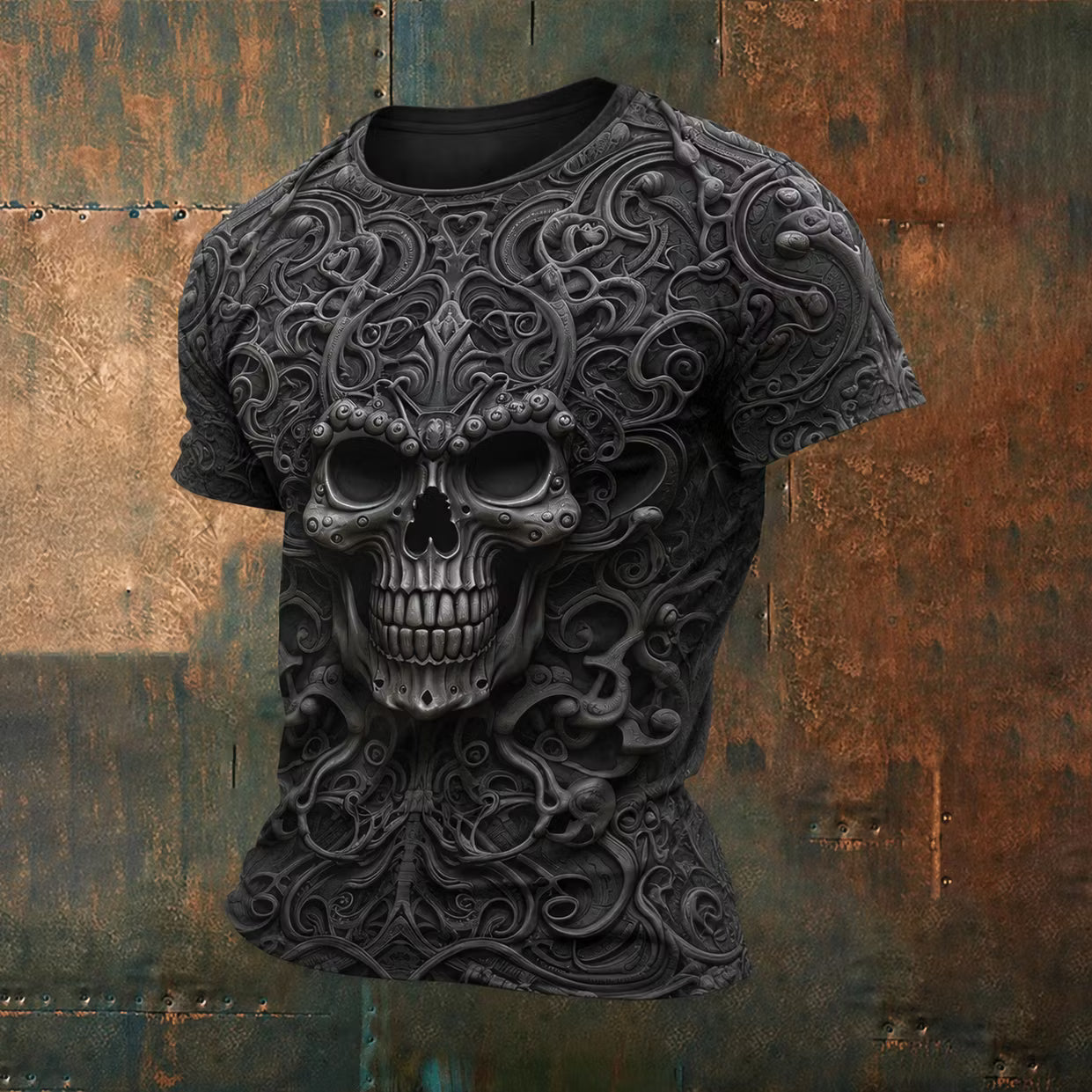 Men's Gothic Skull Art Print Casual T-shirt