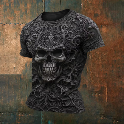 Men's Gothic Skull Art Print Casual T-shirt