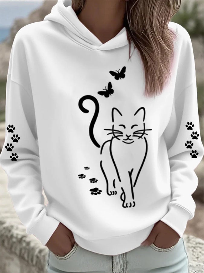 Women's Cat Print Casual Hoodie