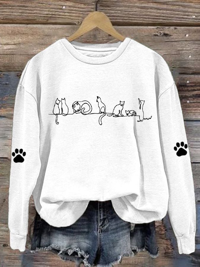 Women'S Cat Paw Print Casual Sweatshirt