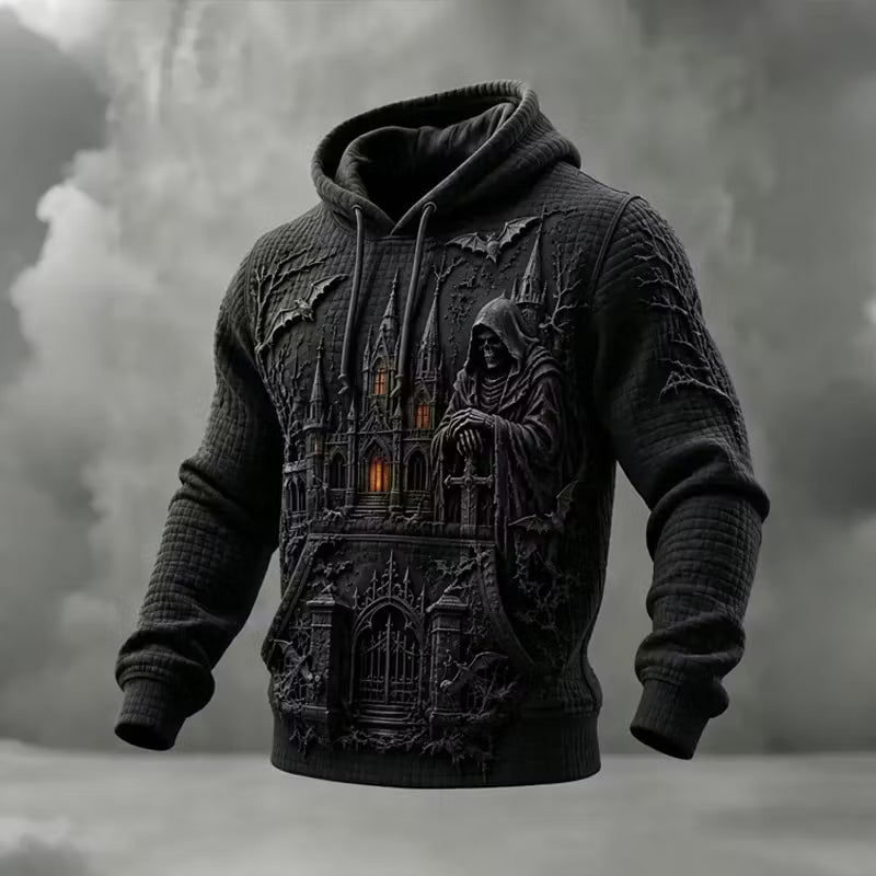 Men's Retro Casual Dark Death Bat Design Hoodie