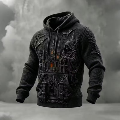 Men's Retro Casual Dark Death Bat Design Hoodie