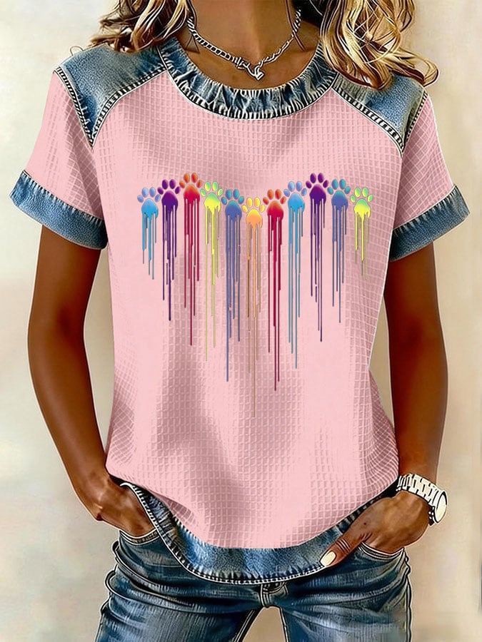 Women's Paws Print Waffle T-shirt
