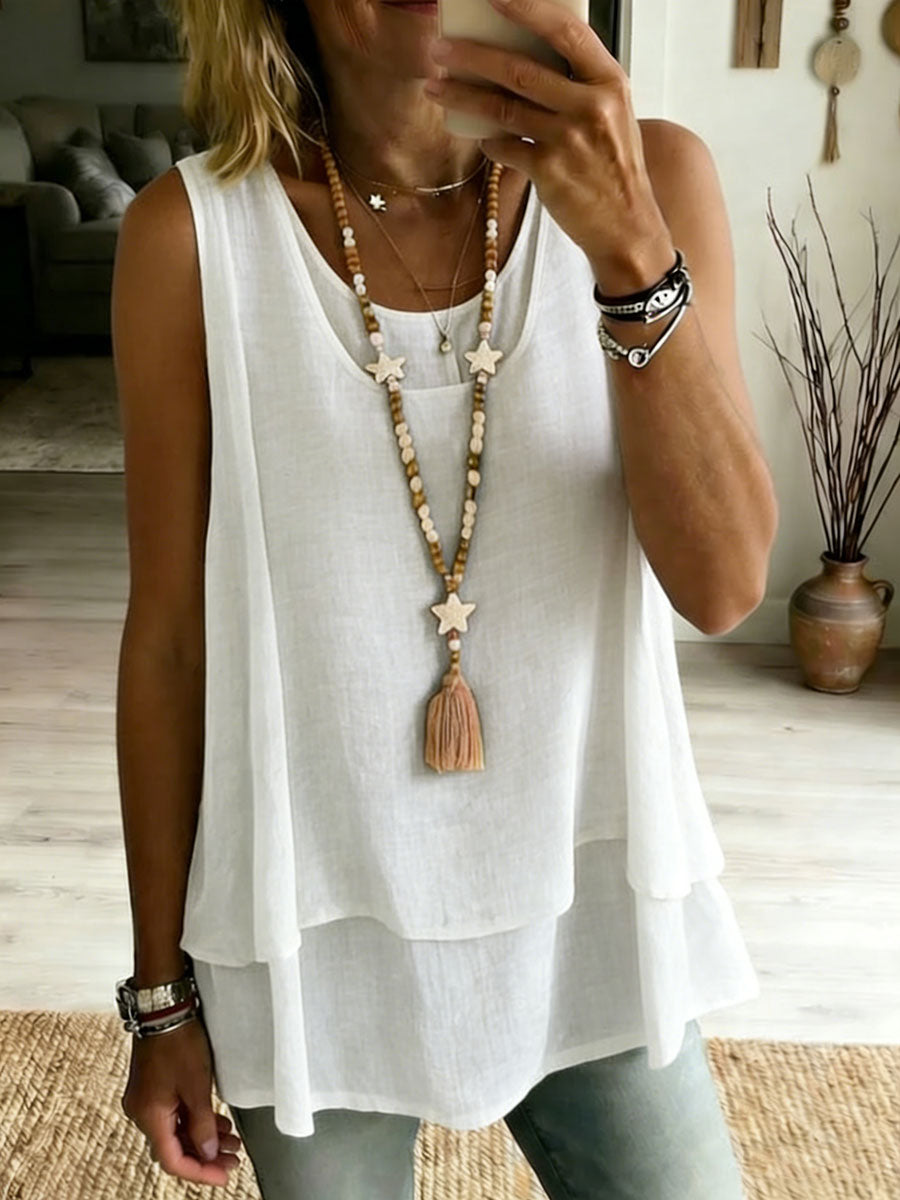 Women's Cotton Linen Loose Solid Color Sleeveless Shirt