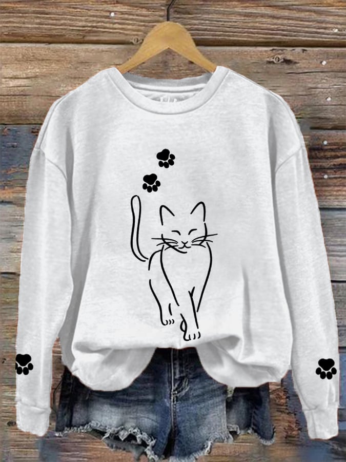 Women's Cute Cat Graphic Cat Lover Casual Sweatshirt