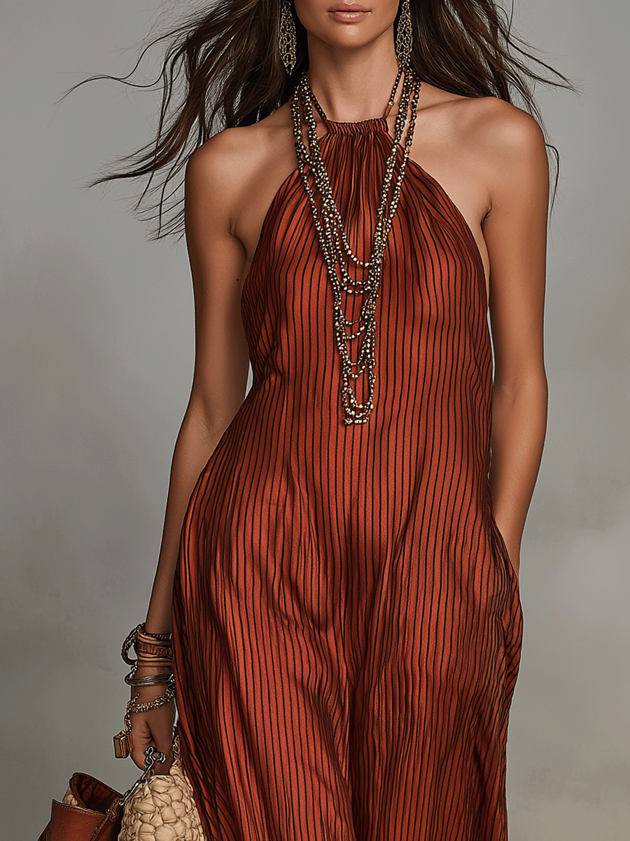 Chic Bohemian Flowing Sleeveless Halter Maxi Dress