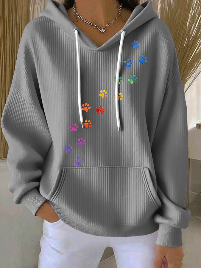 Women's Retro Animal Paw Print Casual Hoodie