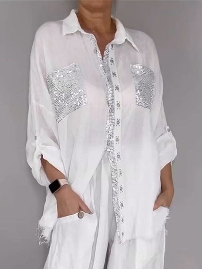 Women's Silver Splicing Cotton-linen Shirt