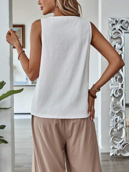 Women'S Lace Hollow Sleeveless Cotton And Linen Vest