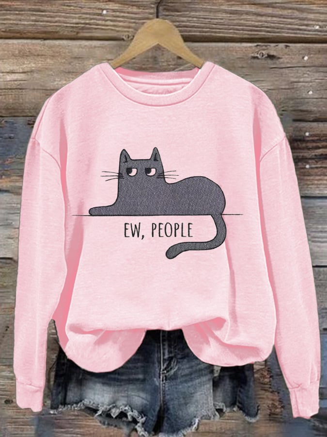Women'S Ew People Cat Print Casual Sweatshirt