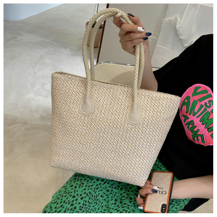 Large Capacity Woven Hand-Carrying Big Shoulder Bag