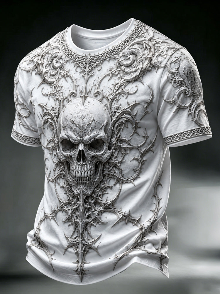 Men's Halloween Gothic Skull Art Print Casual V Neck T-shirt