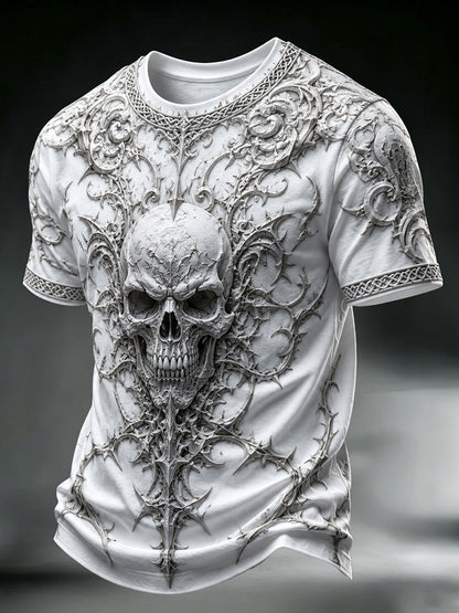 Men's Halloween Gothic Skull Art Print Casual V Neck T-shirt