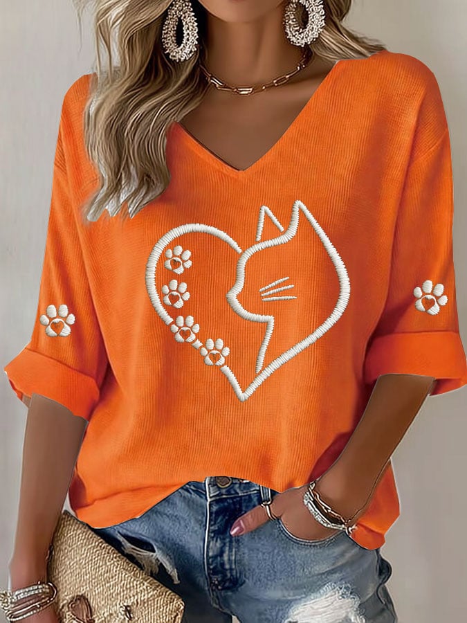 Women's Casual Cute Cat Print T-shirt
