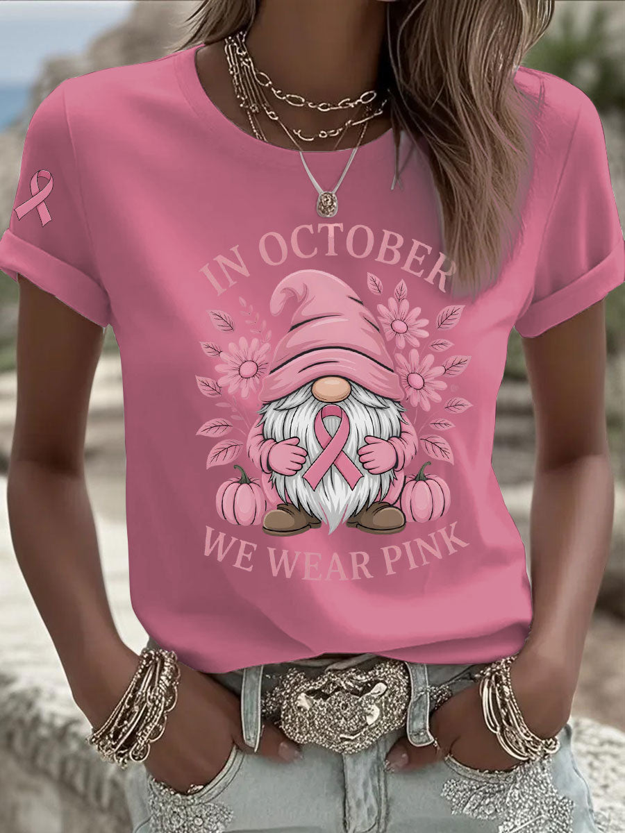 Women's Breast Cancer Awareness In October We Wear Pink Print Casual T-Shirt