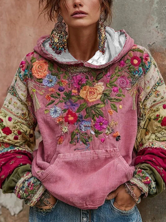Women's Breast Cancer Awareness Floral Art Hooded Sweatshirt