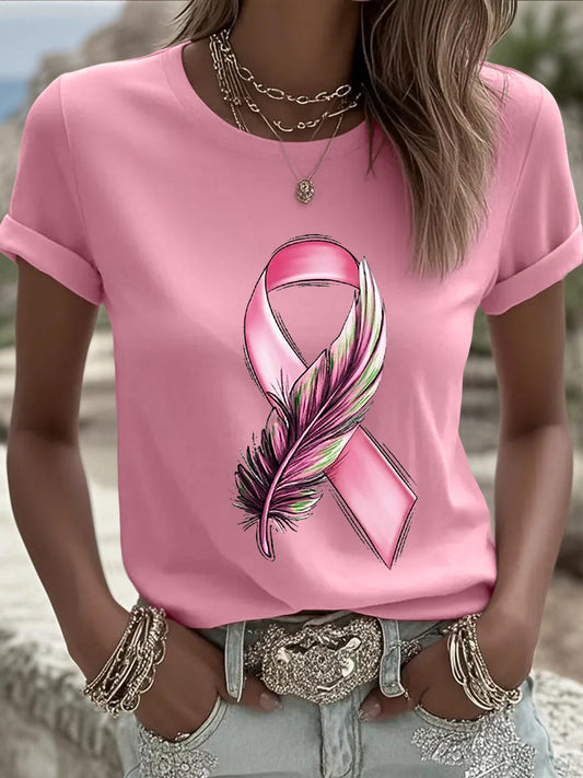 Women's Breast Cancer Awareness Pink Ribbon Short Sleeve  T-shirt
