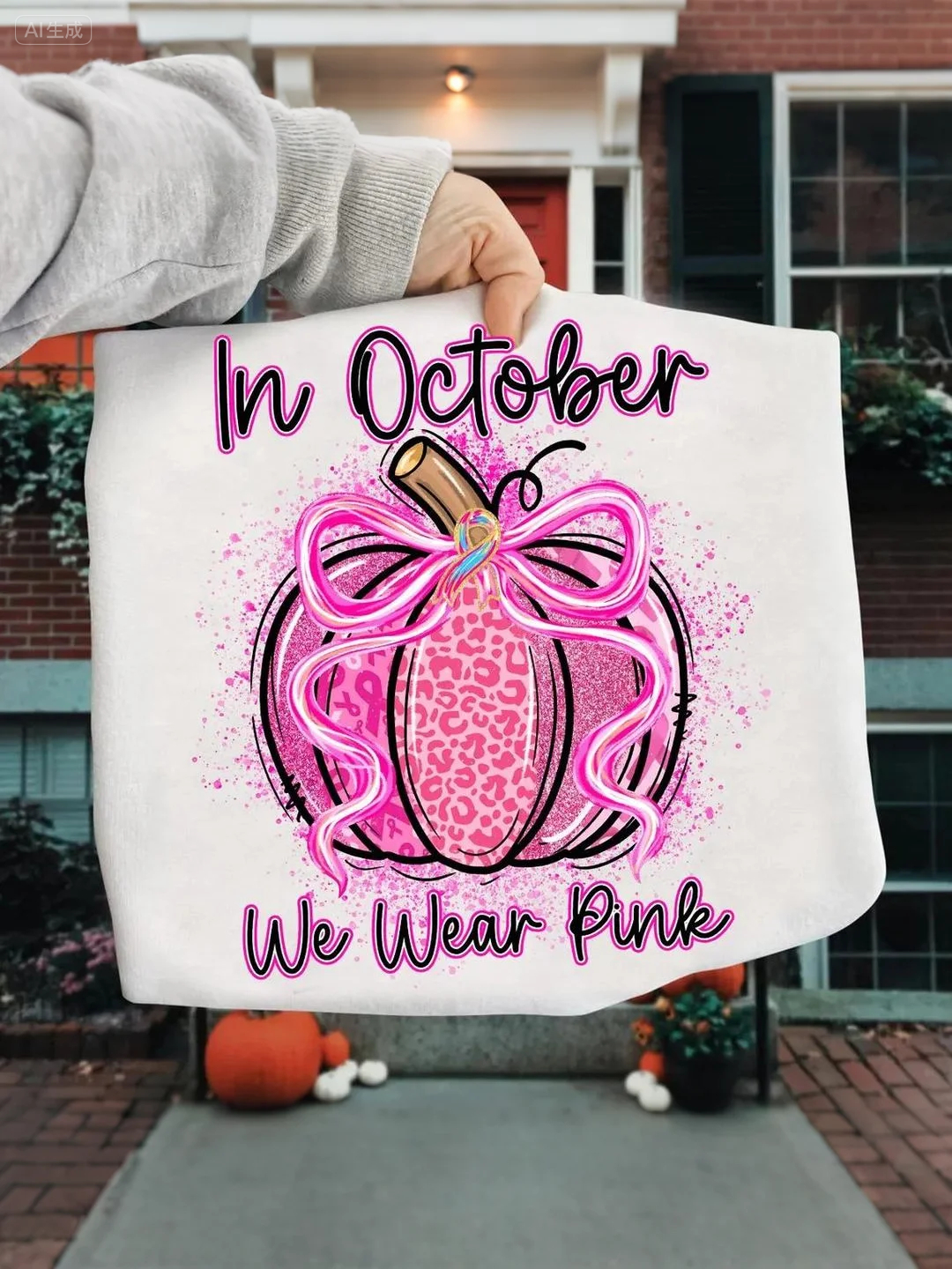 Women's In October We Wear Pink Breast Cancer Awareness Sweatshirt